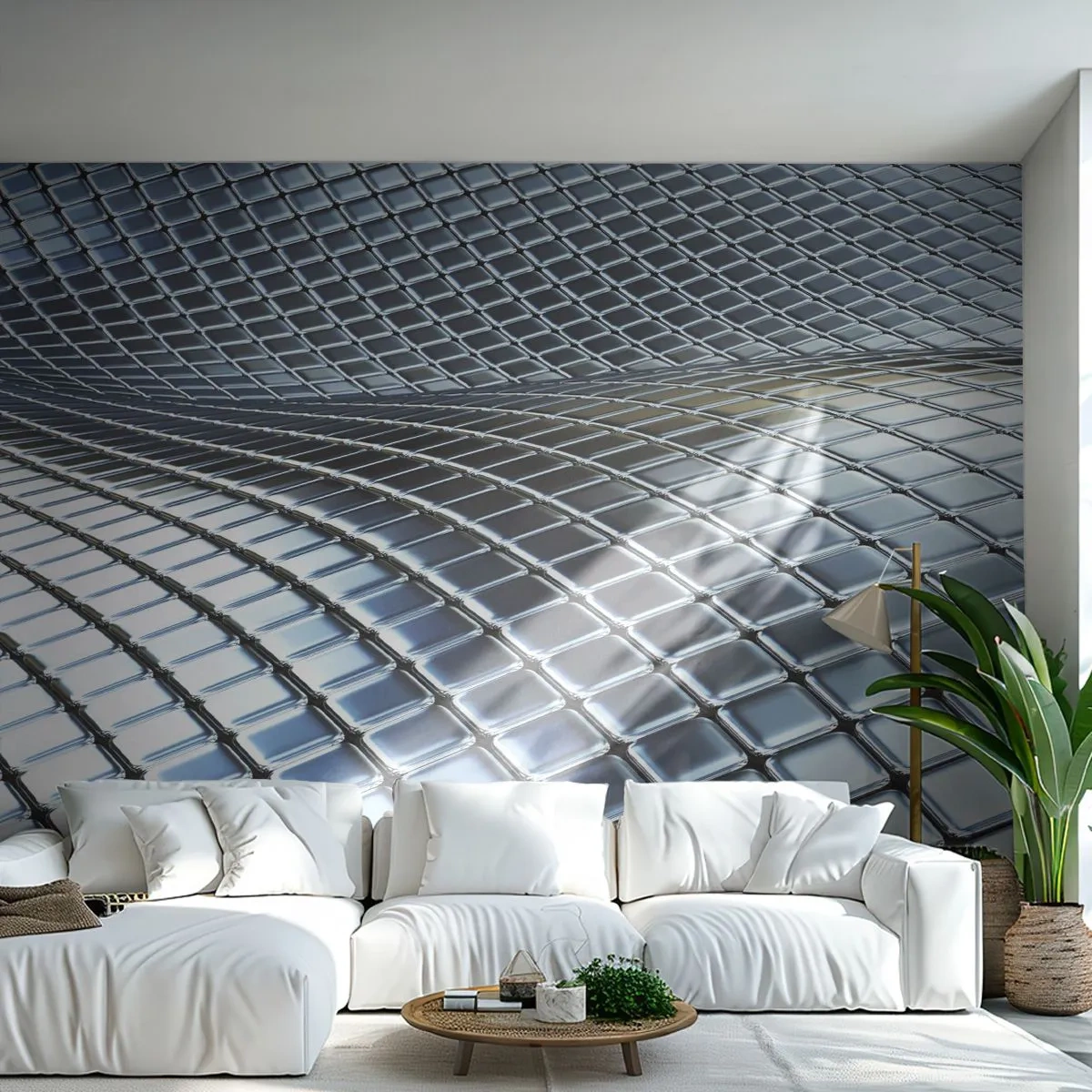 Photo Wallpaper Premium Sand - Metallic Silver Wave - Abstraction, Graphics, Piece - 500x350 cm