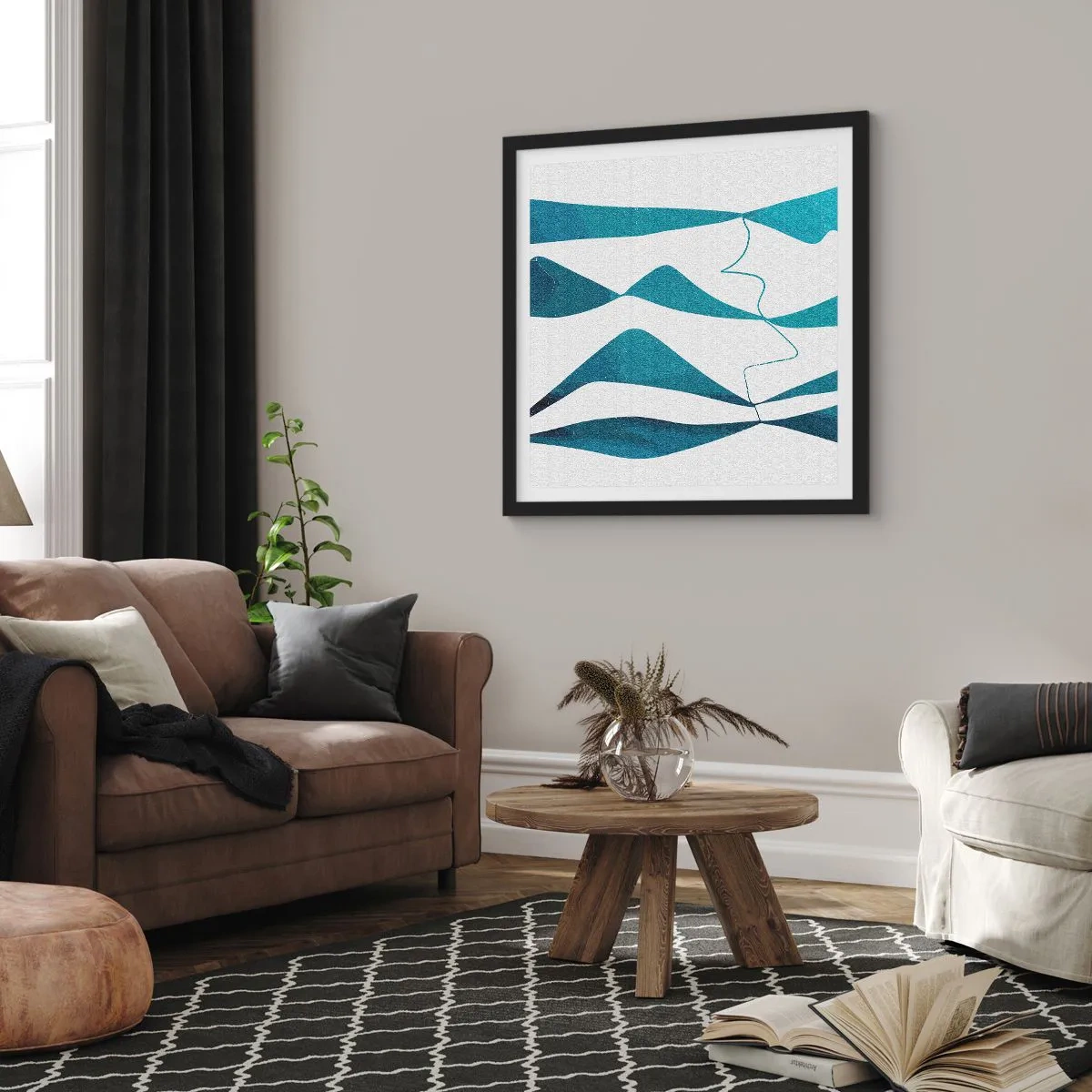 Poster in black frame - Abstract: Turquoise Relation - 50x50 cm