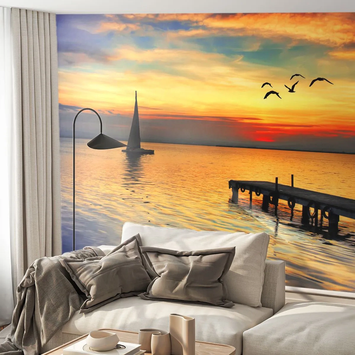 Self-Adhesive Photo Wallpaper Deluxe Sticker - Evening Returns - Landscape, Sailboat, Sunset - 250x175 cm