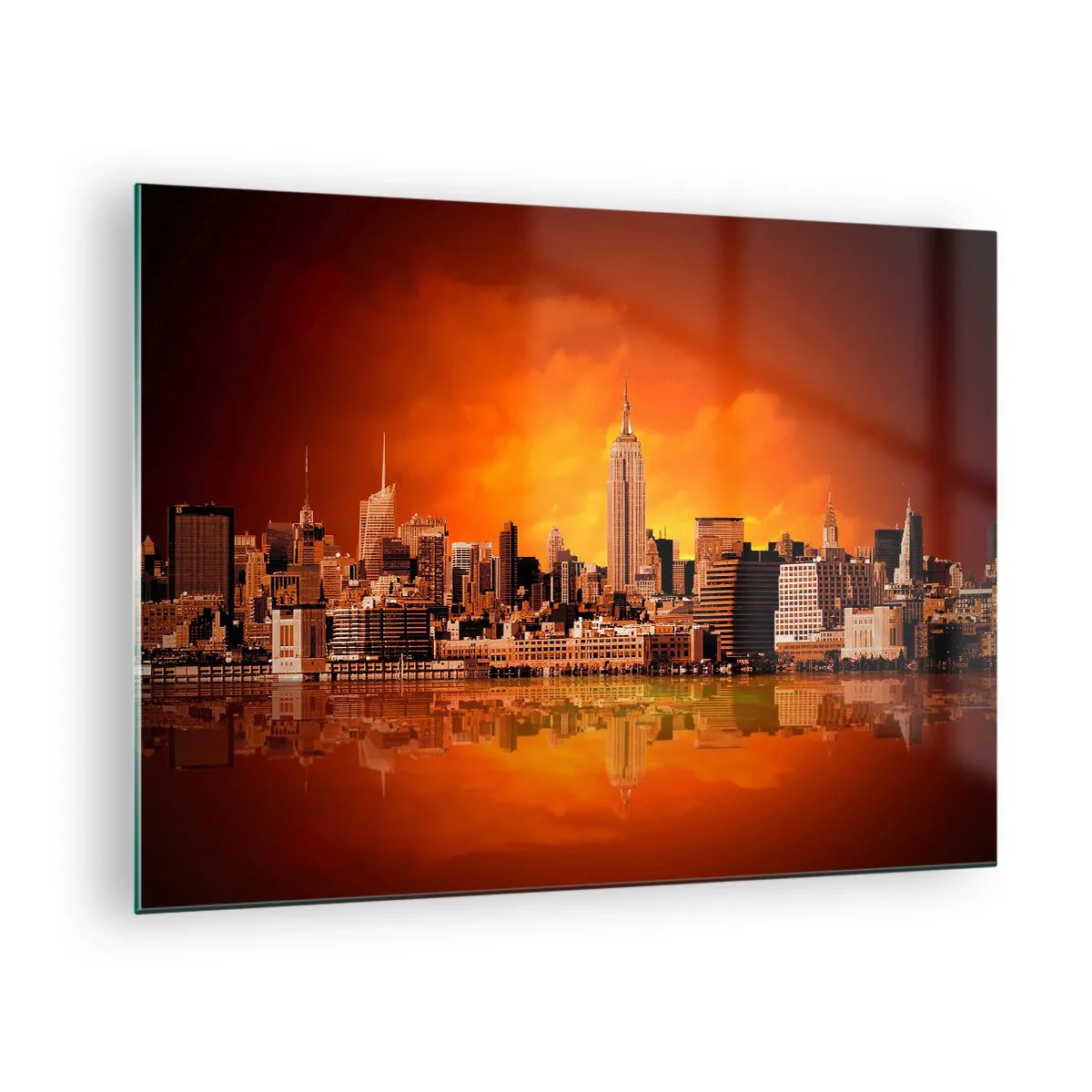 Glass picture - Panorama of the city at sunset - 70x50cm - Big City Panorama in Brown and Yellow - Modern wall decoration for the living room and bedroom ARTTOR