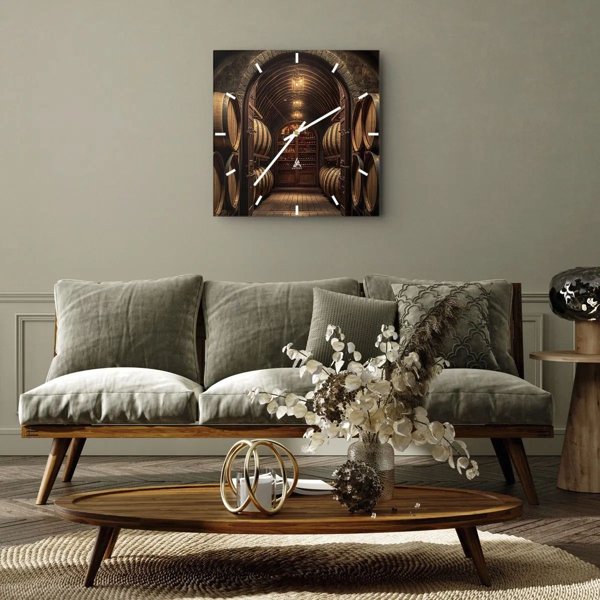Wall clock - Clock on glass - Atmospheric Cellar - 30x30 cm