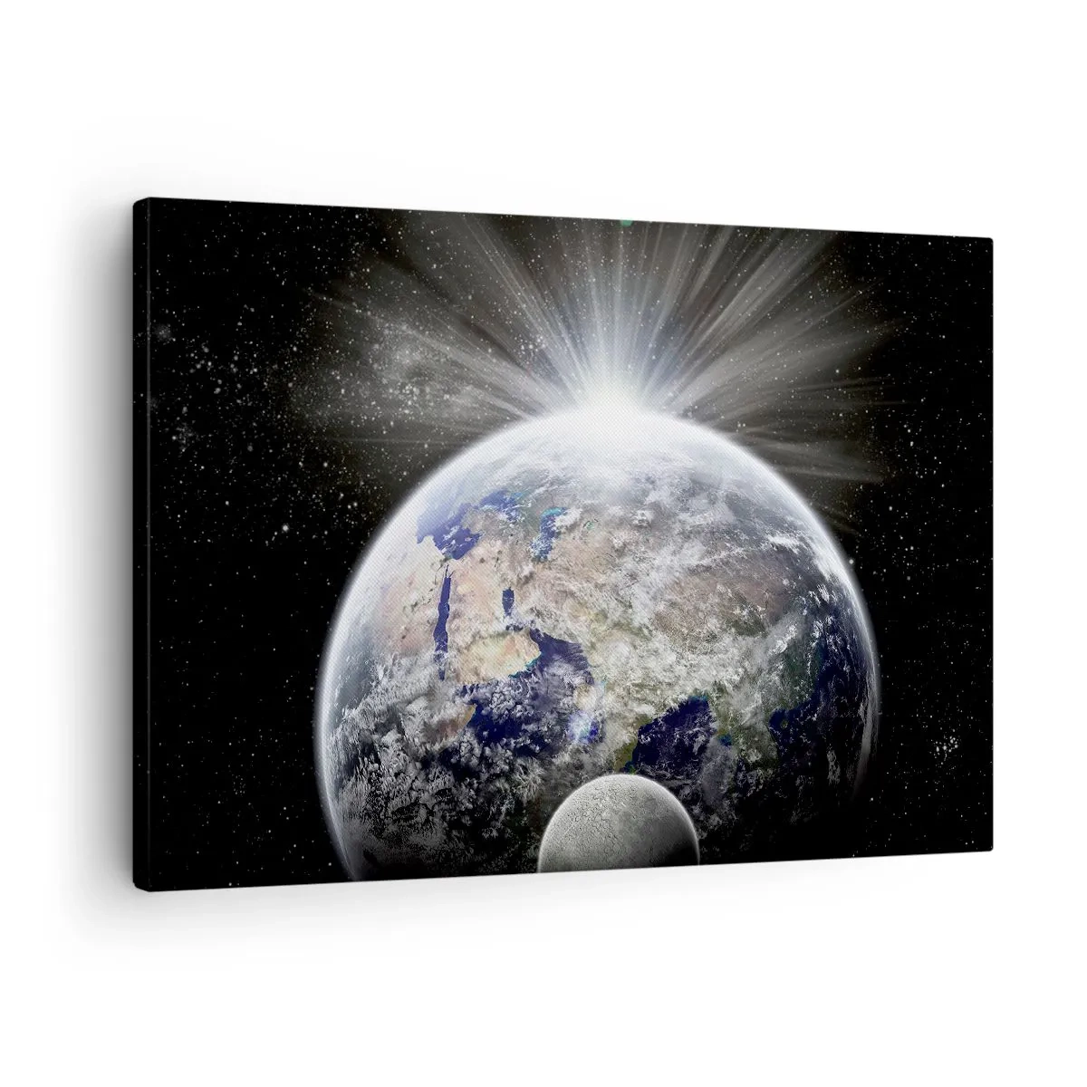 Canvas picture - Earth and Moon illuminated by the glow of space - 70x50cm - In Full Blaze - Modern wall decoration for the living room and bedroom ARTTOR