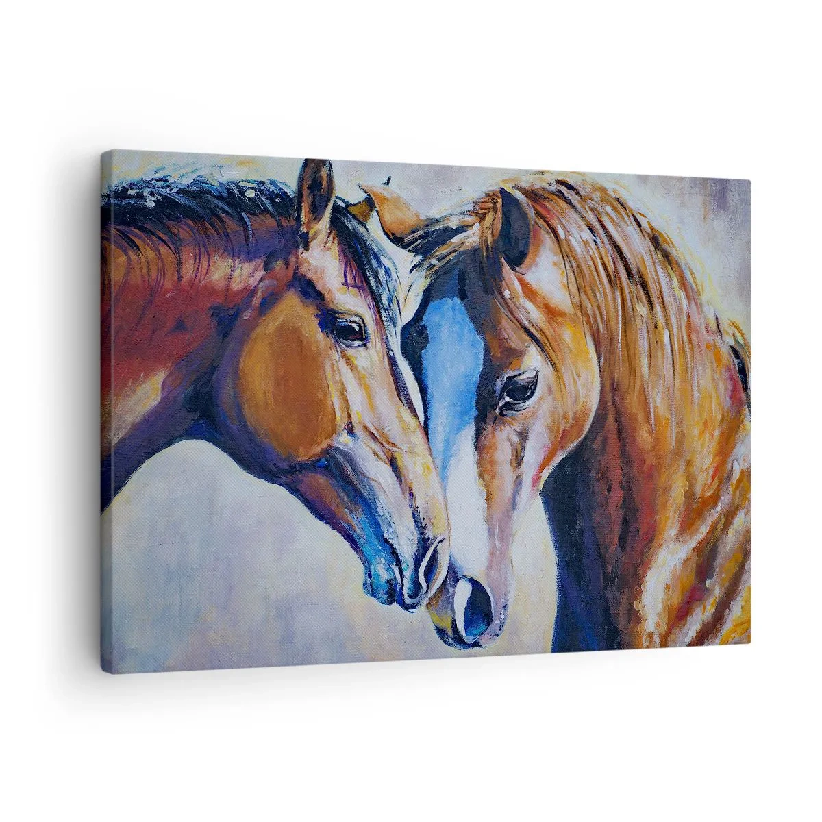 Canvas picture - A pictorial representation of two horses in a friendly setting. - 70x50cm - Is This Friendship Or Love? - Modern wall decoration for the living room and bedroom ARTTOR