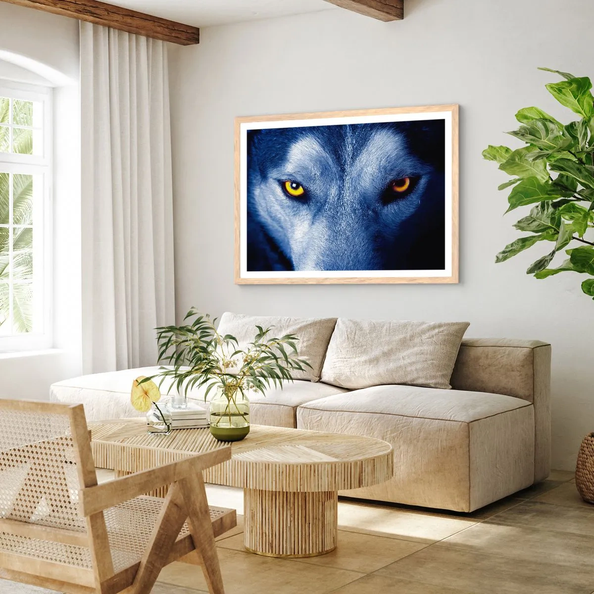 Poster in light oak frame - Mesmerising Look - 70x50 cm