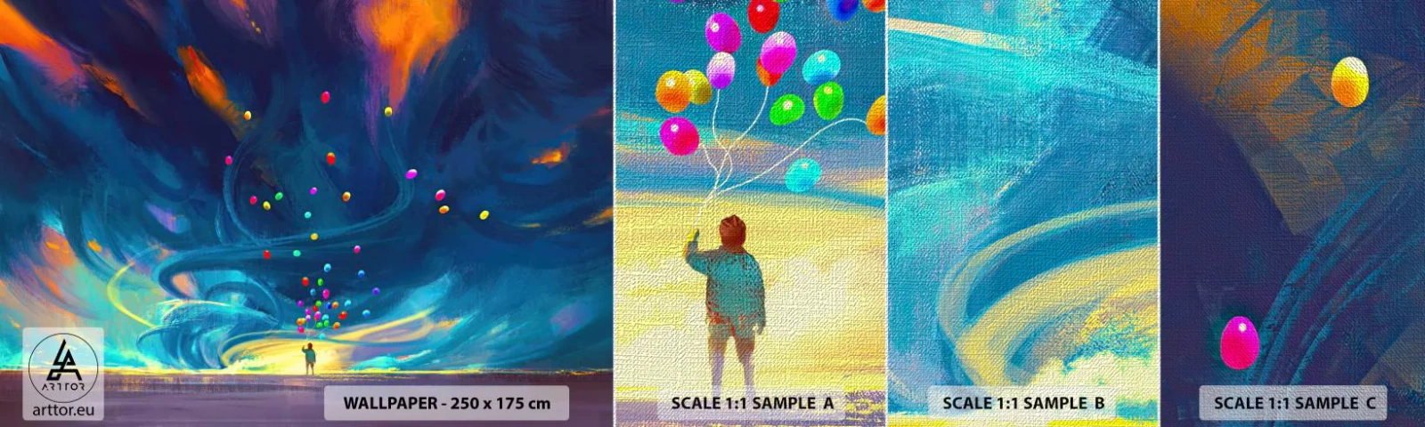 Photo Wallpaper Sample Premium Canvas - On Blue Wind - For children, Colorful Balloons, Abstraction - 100x30 cm