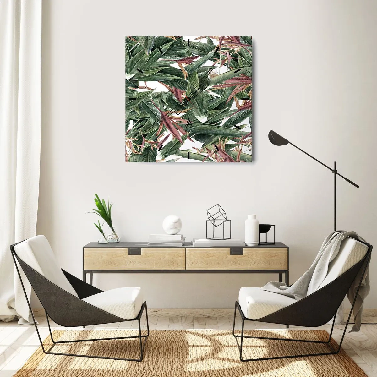 Wall clock - Clock on glass - Emerald and Lilac Thicket - 40x40 cm