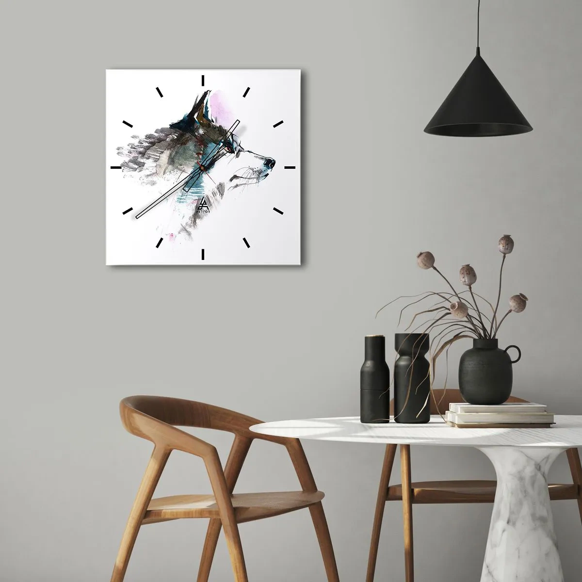 Wall clock - Clock on glass - Here Comes a Wolf - 30x30 cm