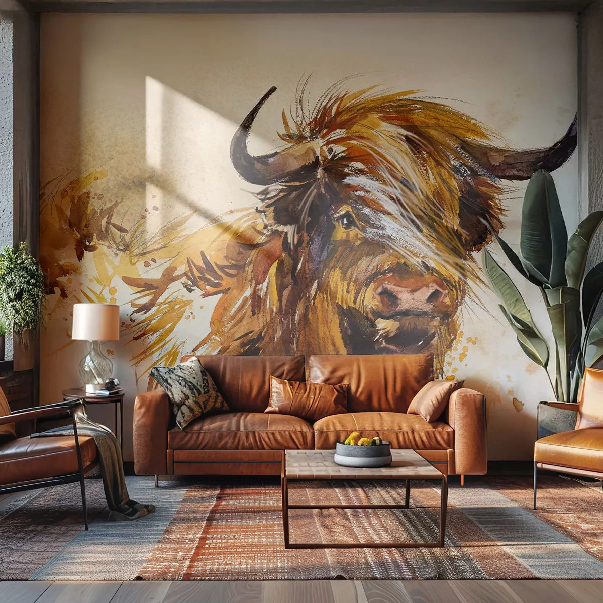Self-Adhesive Photo Wallpaper Deluxe Sticker - Pride of a Hunter - Animals, Abstraction, Scottish Buffalo - 250x175 cm