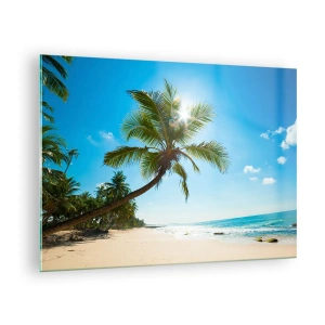 Glass picture - Tropical beach with palm trees and blue sky - 70x50cm - Do Not Show to Anyone - Modern wall decoration for the living room and bedroom ARTTOR
