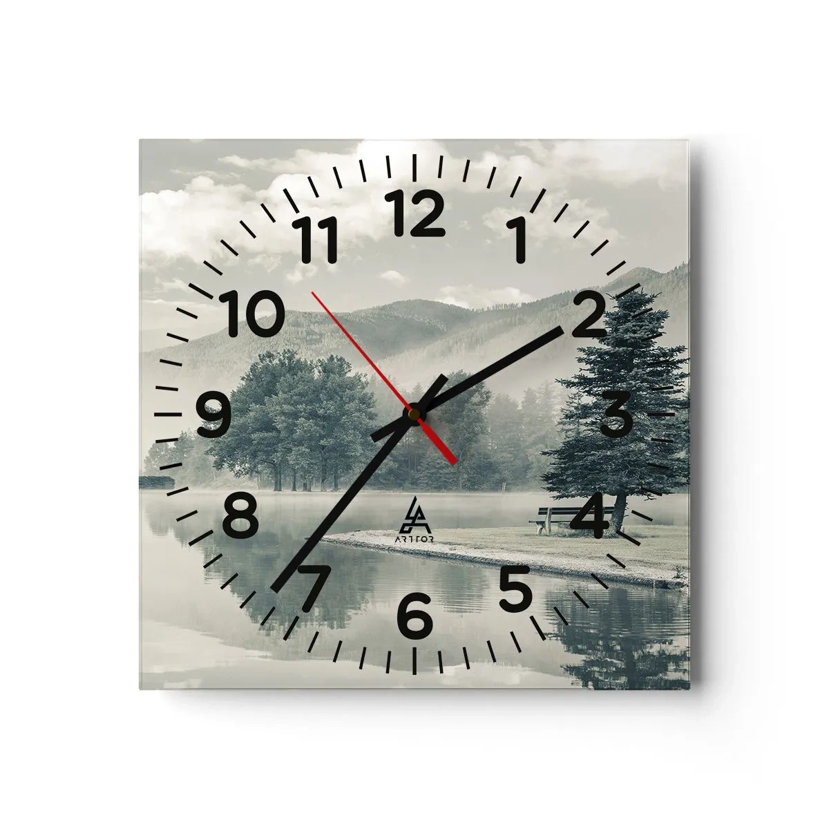 Wall clock - Clock on glass - Lake Is Still Asleep - 40x40 cm