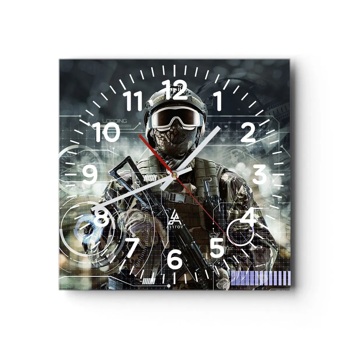 Wall clock - Clock on glass - Power Squared - 30x30 cm