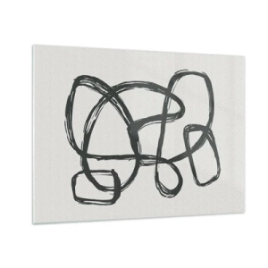 Glass picture - Black loops and lines form an abstract composition on a white background. - 70x50cm - Abstract in Loops - Modern wall decoration for the living room and bedroom ARTTOR