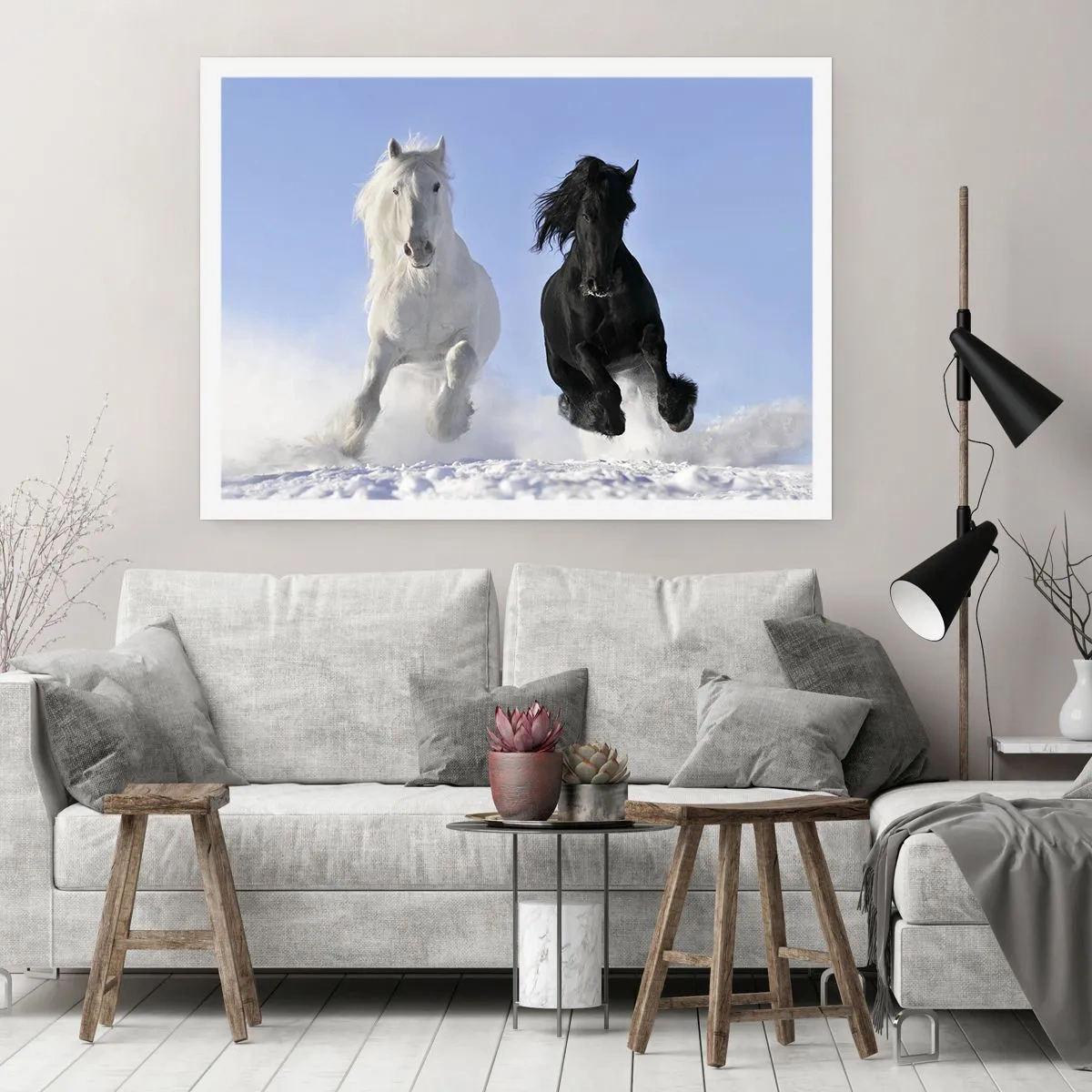 Poster - Black and White Gallop - 91x61 cm
