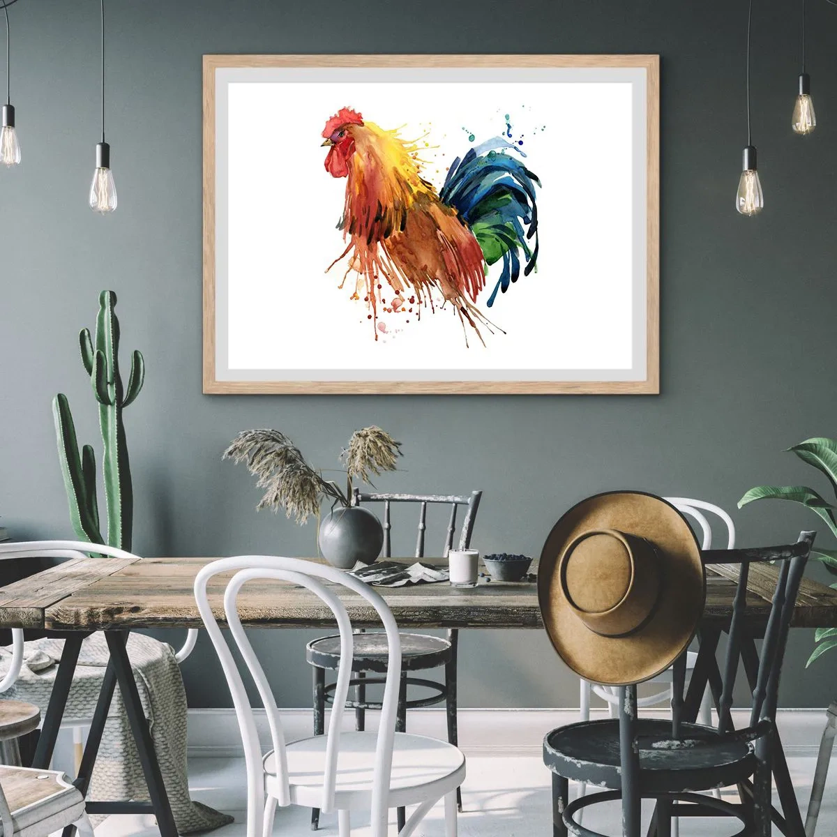 Poster in light oak frame - King Rooster - 70x50 cm