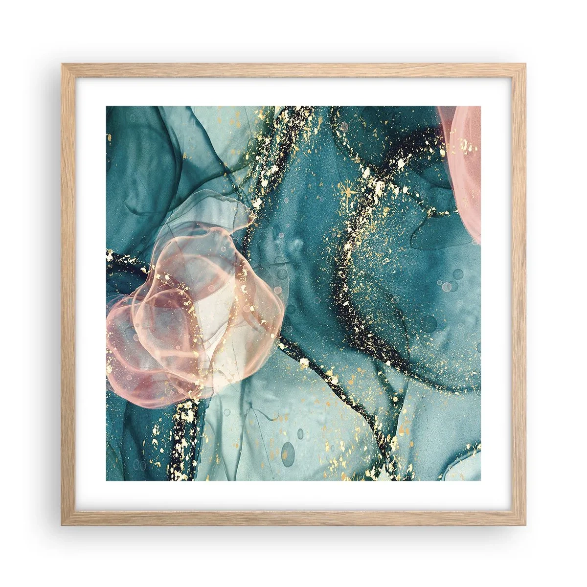 Poster in light oak frame - Silm Blue, Tulle Pink - 50x50 cm