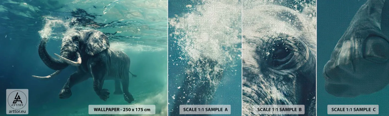 Photo Wallpaper Sample Premium Canvas - Everyone Likes to Swim - Abstraction, Elephant, Piece - 100x30 cm