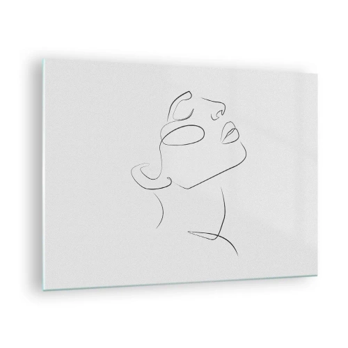 Glass picture - Contour sketch of a woman's face turned upwards - 70x50cm - Meanders of a Dream - Modern wall decoration for the living room and bedroom ARTTOR