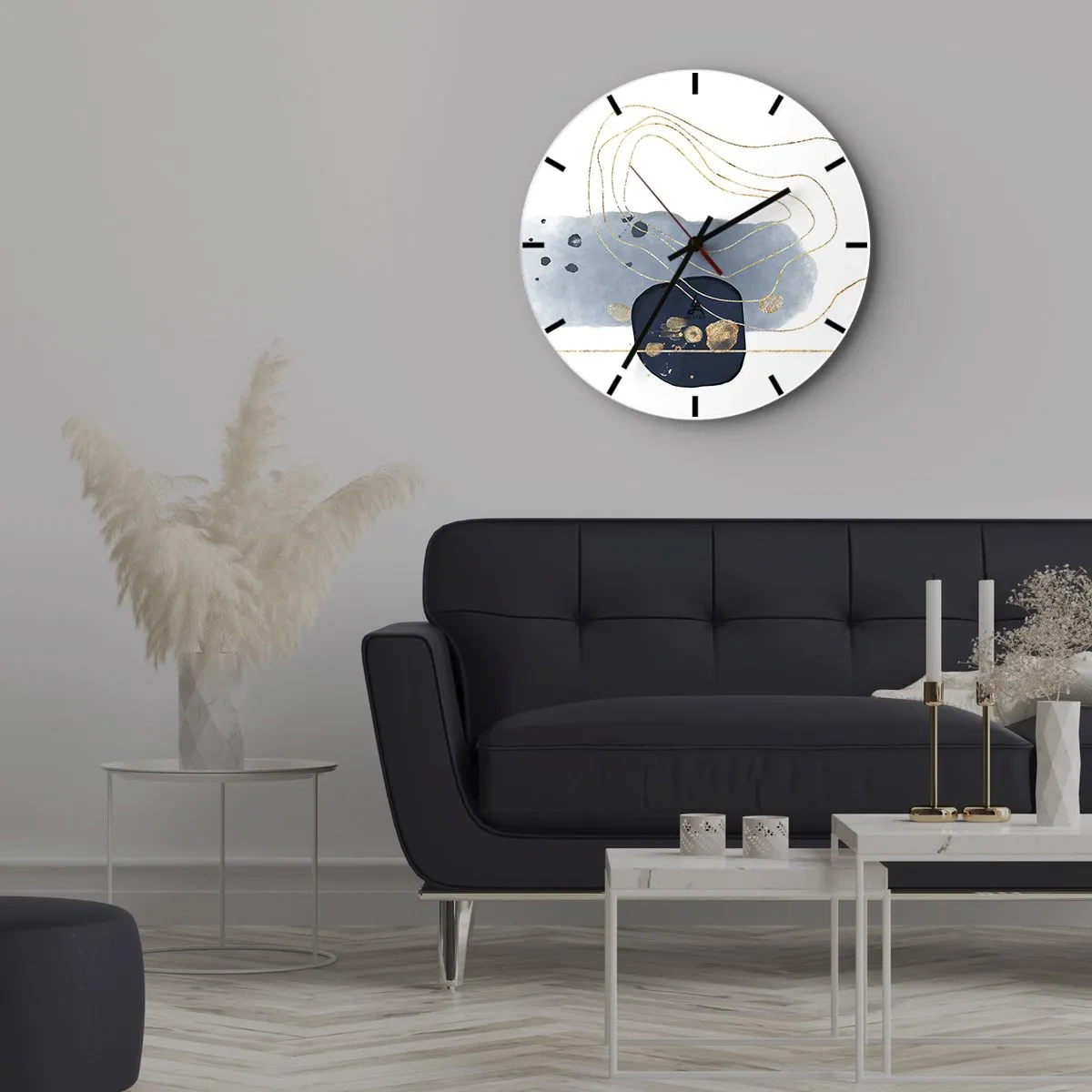 Wall clock - Clock on glass - Blue and Gold Fantasy - 30x30 cm