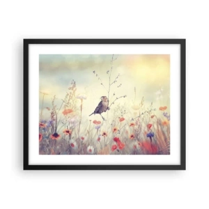 Poster in black frame - Bird Portrait with a Meadow in the Background - 50x40 cm
