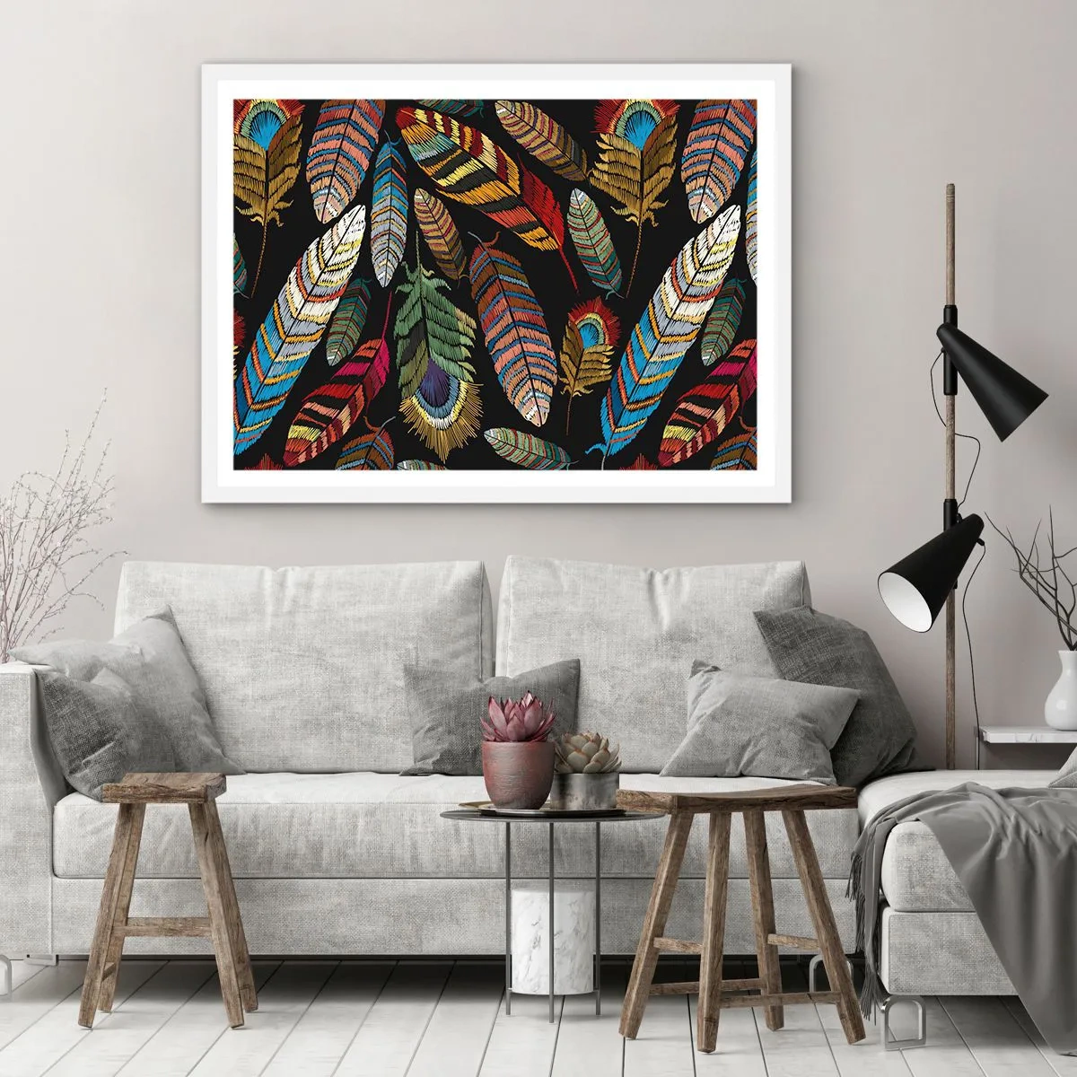 Poster in white frmae - Bird Carnival - 100x70 cm