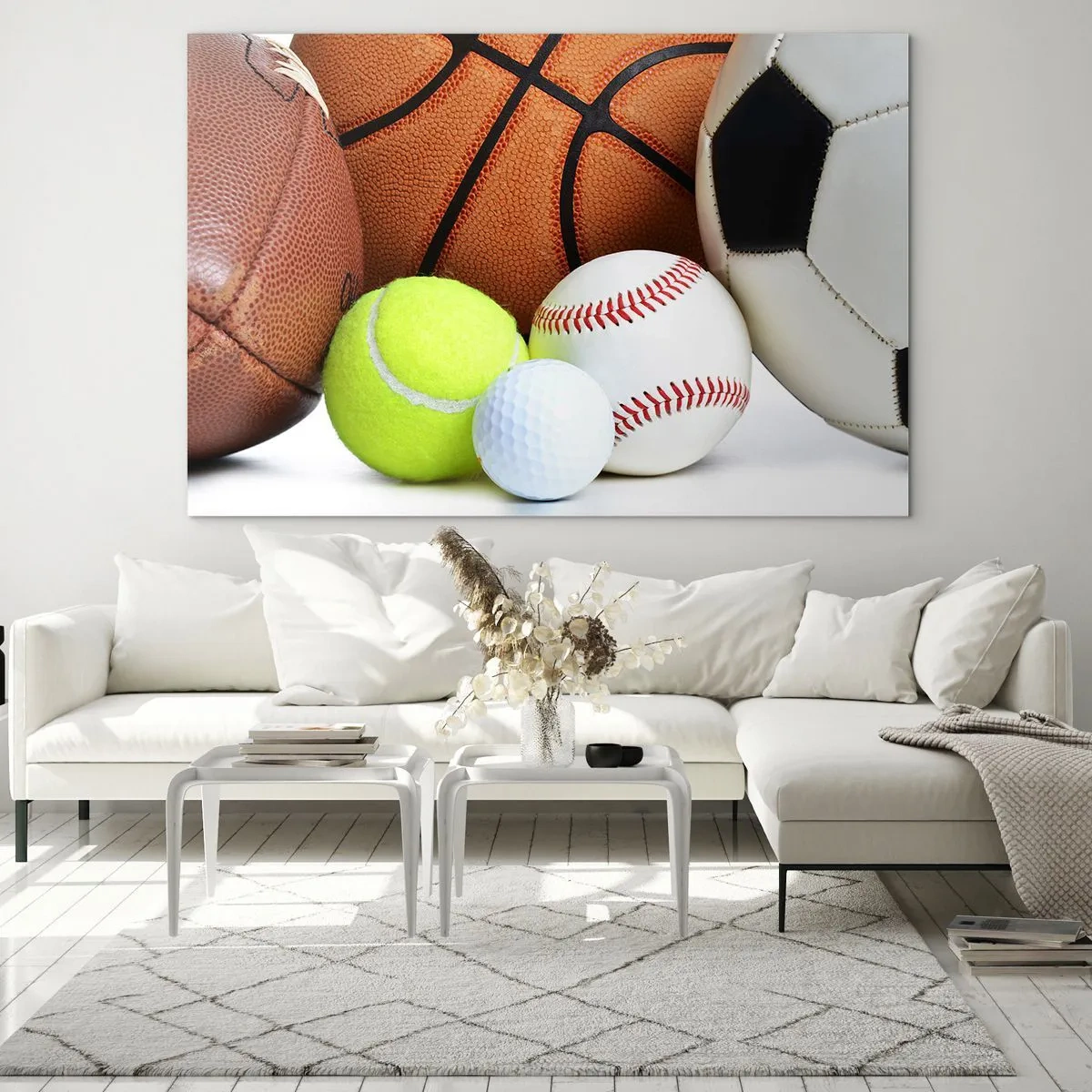 Glass picture - A set of sports balls on a white background - 70x50cm - Football Unites Us - Modern wall decoration for the living room and bedroom ARTTOR