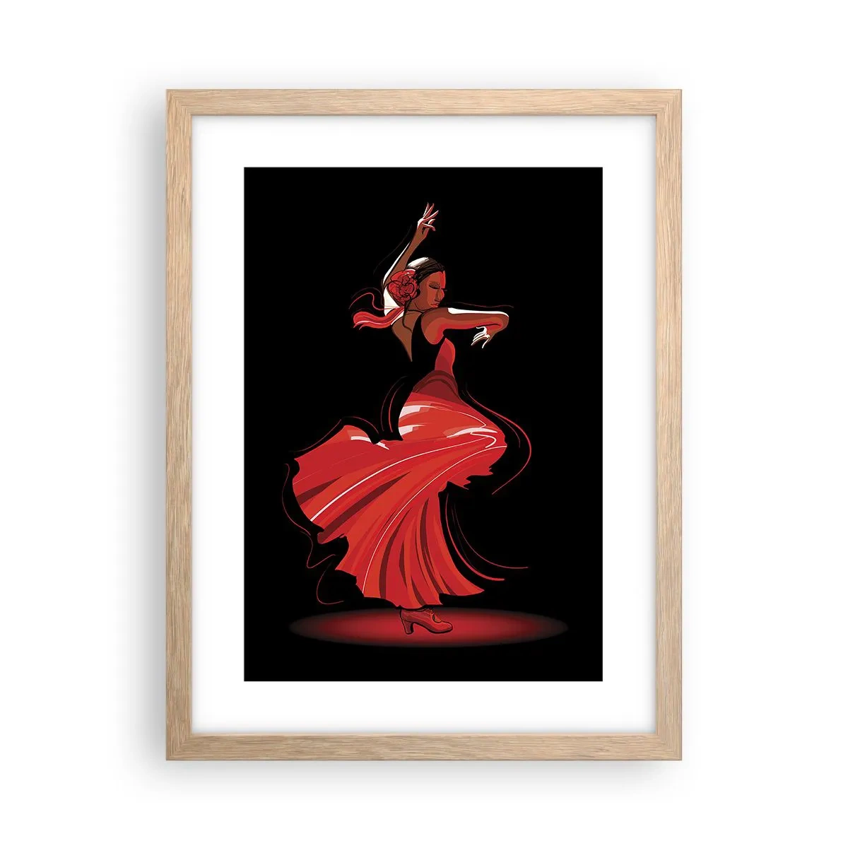 Poster in light oak frame - Fiery Spirit of Flamenco - 30x40 cm