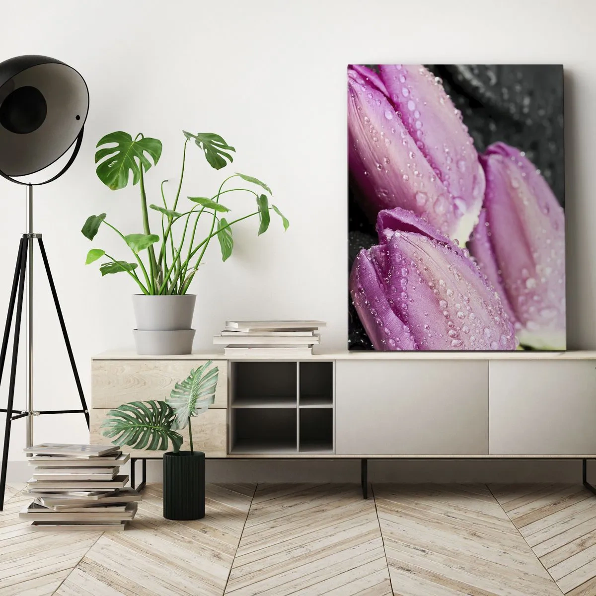 Canvas picture - Three Lilacs on a Black Stone - 70x100 cm