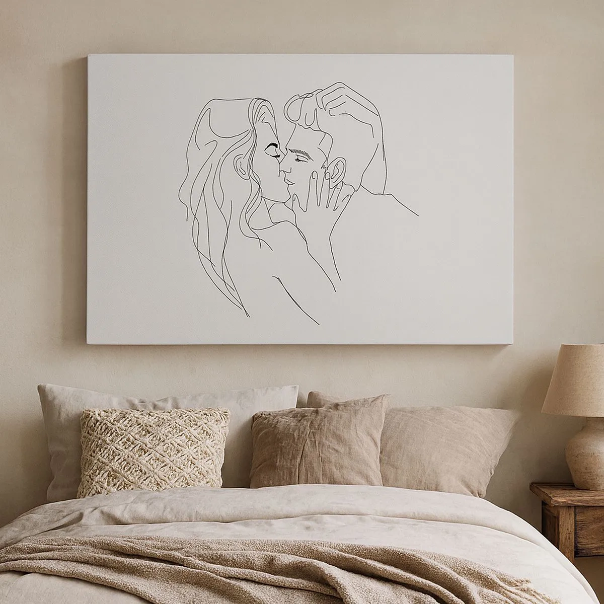 Canvas picture - The outline of a couple kissing on a light background - 70x50cm - With the Same Line - Modern wall decoration for the living room and bedroom ARTTOR