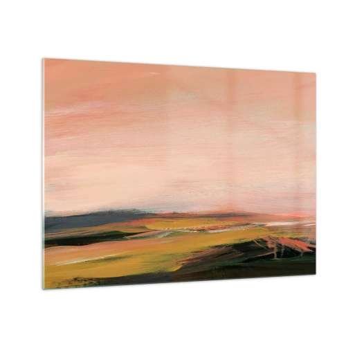 Glass picture - An abstract landscape in shades of pink and off-green. - 70x50cm - In Pink Tones - Modern wall decoration for the living room and bedroom ARTTOR