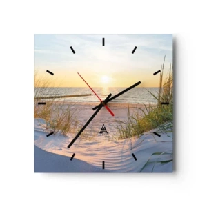 Wall clock - Clock on glass - Sound of the Sea, Singing of the Birds, Wild Beach among Grass - 40x40 cm