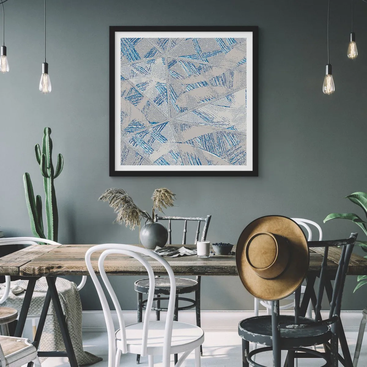 Poster in black frame - In Blue and Grey Maze - 30x30 cm