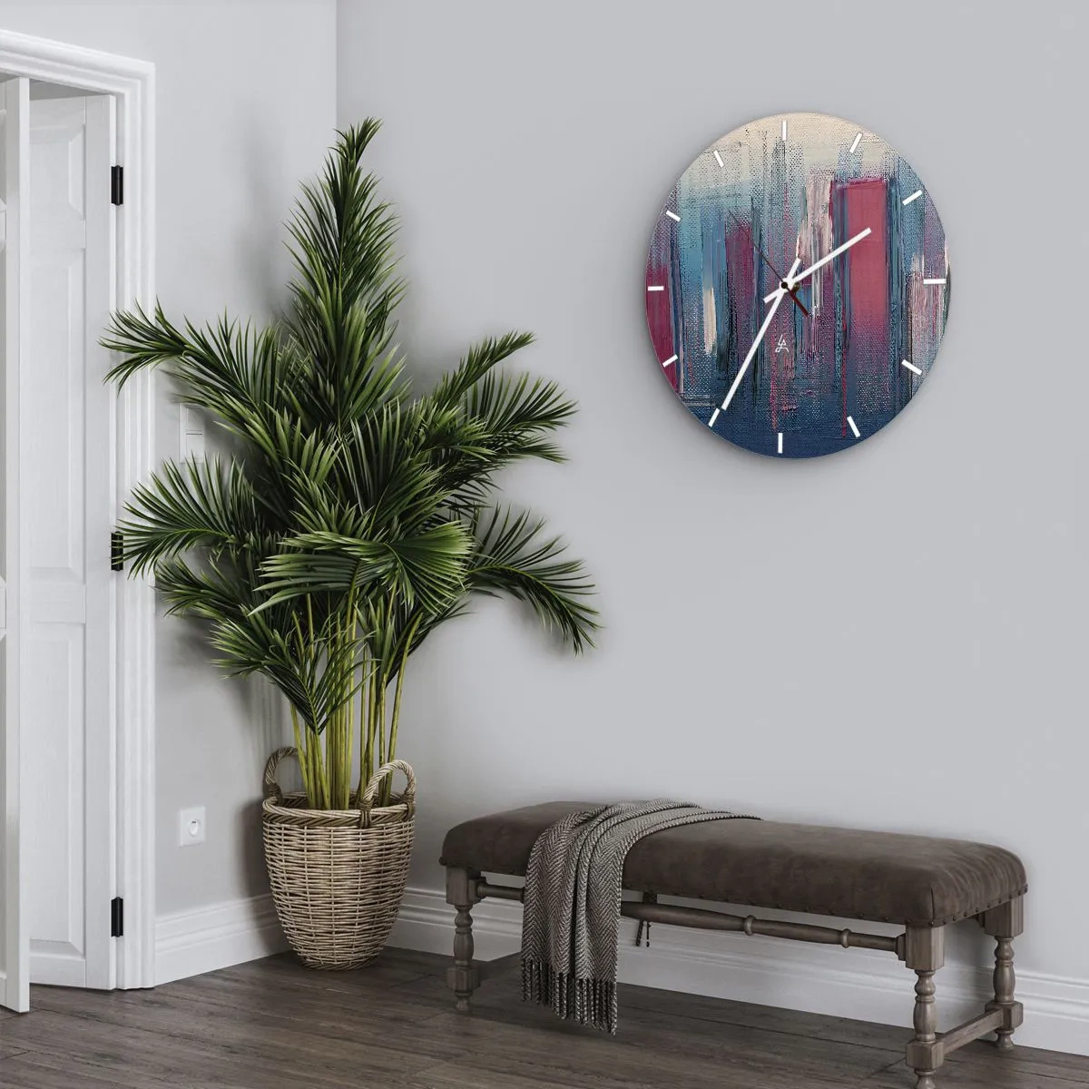 Wall clock - Clock on glass - Vertical Composition In Blue And Red - 40x40 cm