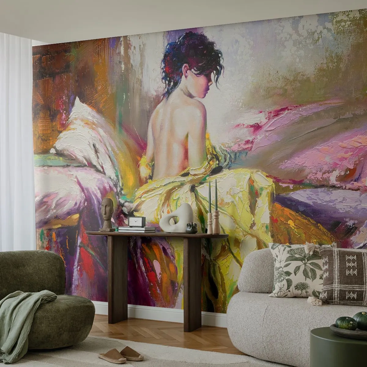 Photo Wallpaper Standard Eco - Graceful in Yellow - Woman, Body, Piece - 200x140 cm