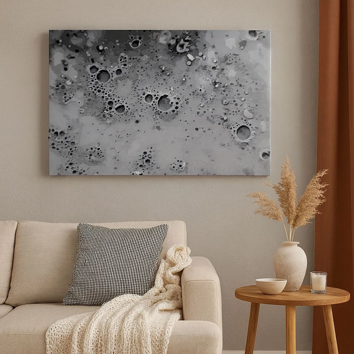 Canvas picture - Abstract black and white bubble pattern - 70x50cm - Like a Moon Landscape - Modern wall decoration for the living room and bedroom ARTTOR