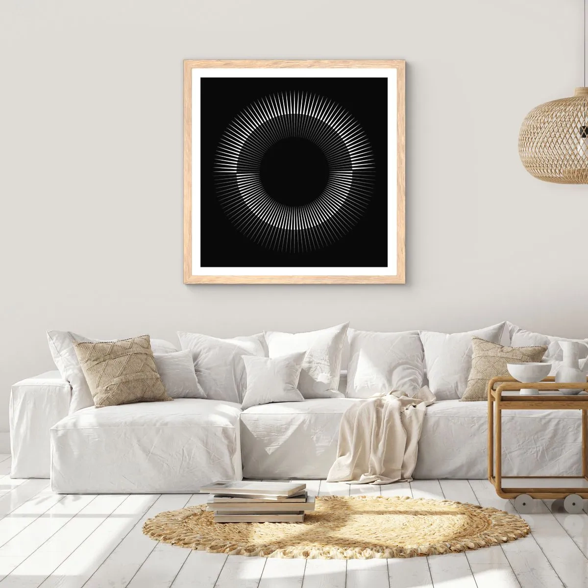 Poster in light oak frame - Black Sun - 40x40 cm
