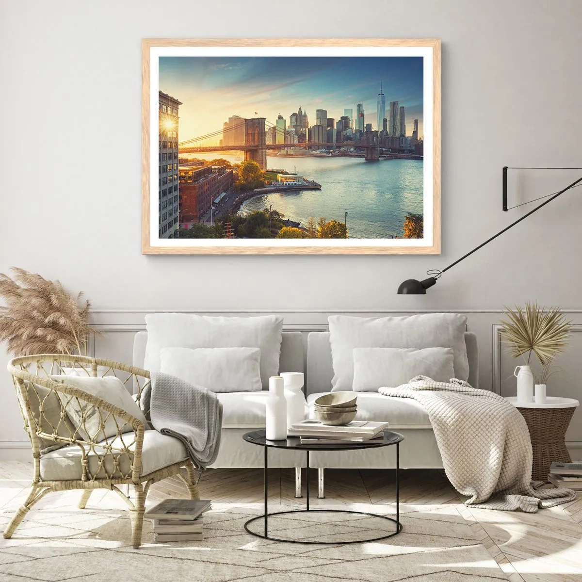 Poster in light oak frame - Big City Dawn - 40x30 cm