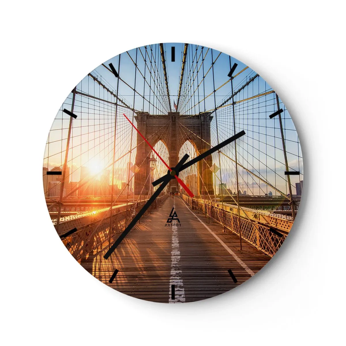 Wall clock - Clock on glass - On a Golden Bridge - 40x40 cm