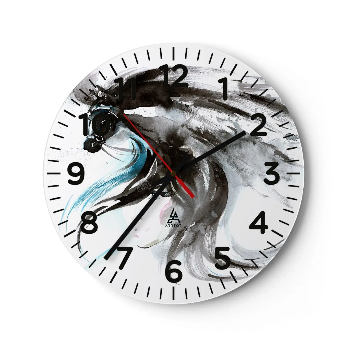 Wall clock - Clock on glass - Gallop of a Black Prince - 30x30 cm