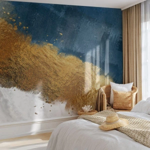 Photo Wallpaper Standard Eco - Navy blue and white abstraction with a gold stroke effect - 100x70cm - Colours of Summer - Modern wall decoration for the living room and bedroom ARTTOR