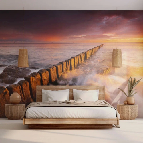 Photo Wallpaper Premium Sand - Gentleness of Waves - Landscape, Sunset, Baltic Sea - 200x140 cm