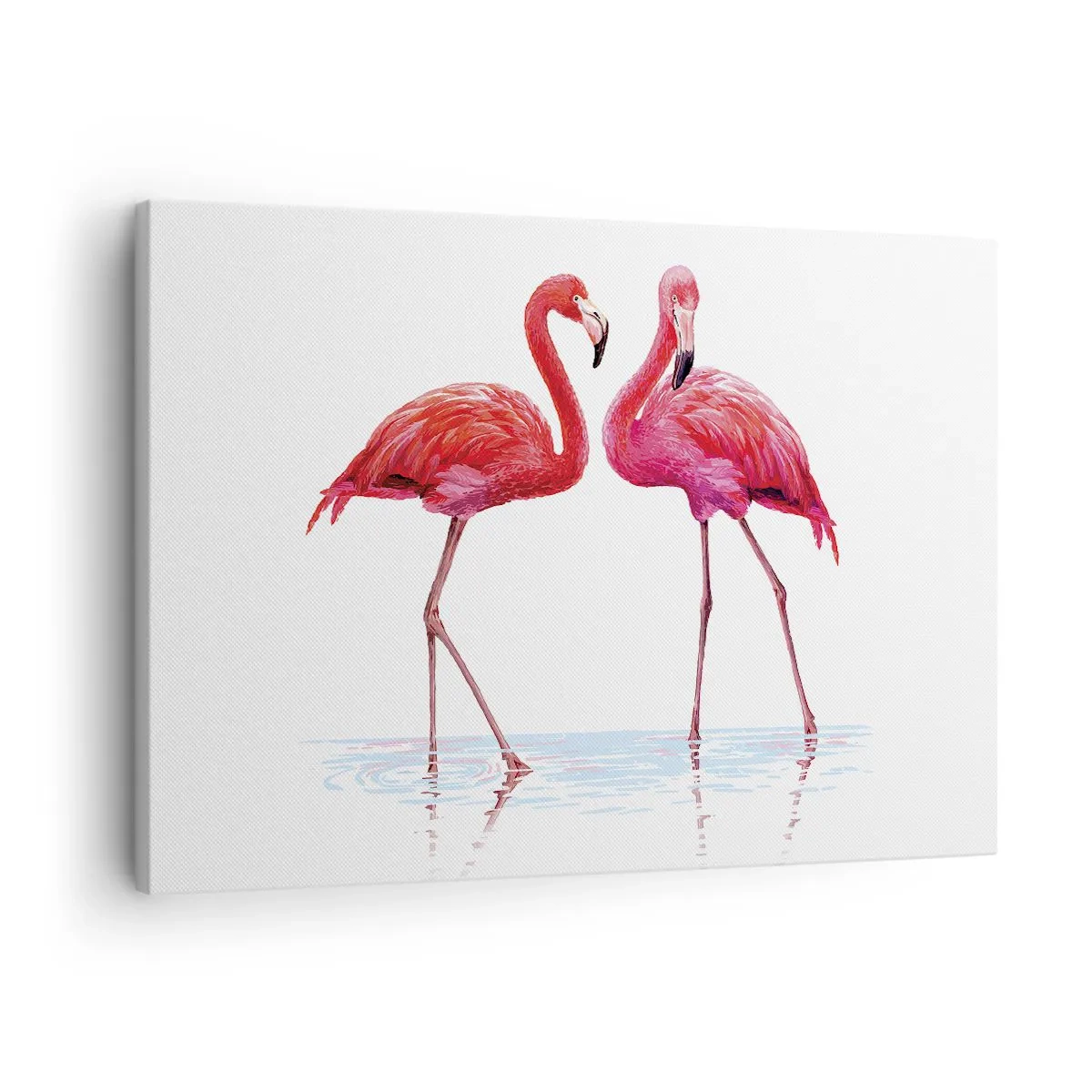 Canvas picture - A pair of flamingos in the water against a light background - 70x50cm - Pink Rendezvous - Modern wall decoration for the living room and bedroom ARTTOR