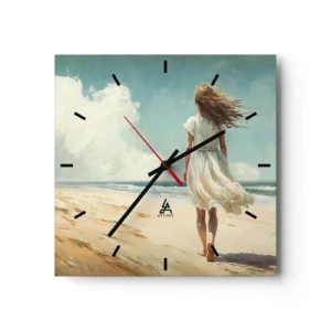 Wall clock - Clock on glass - Meeting the Sun aand the Wind - 30x30 cm