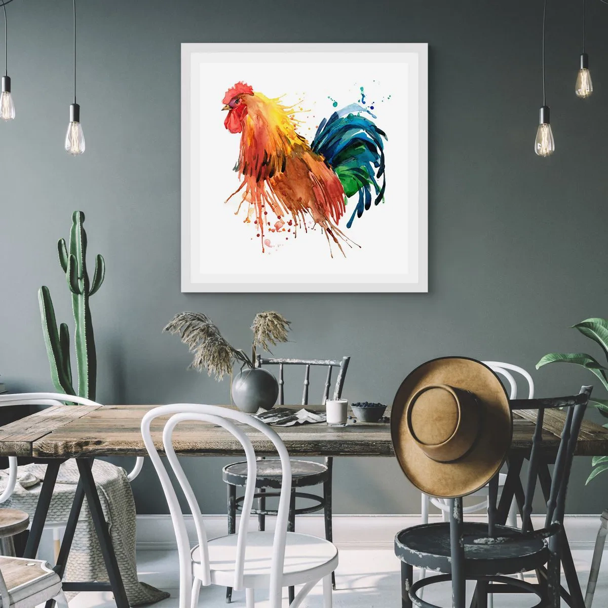 Poster in white frmae - King Rooster - 50x50 cm