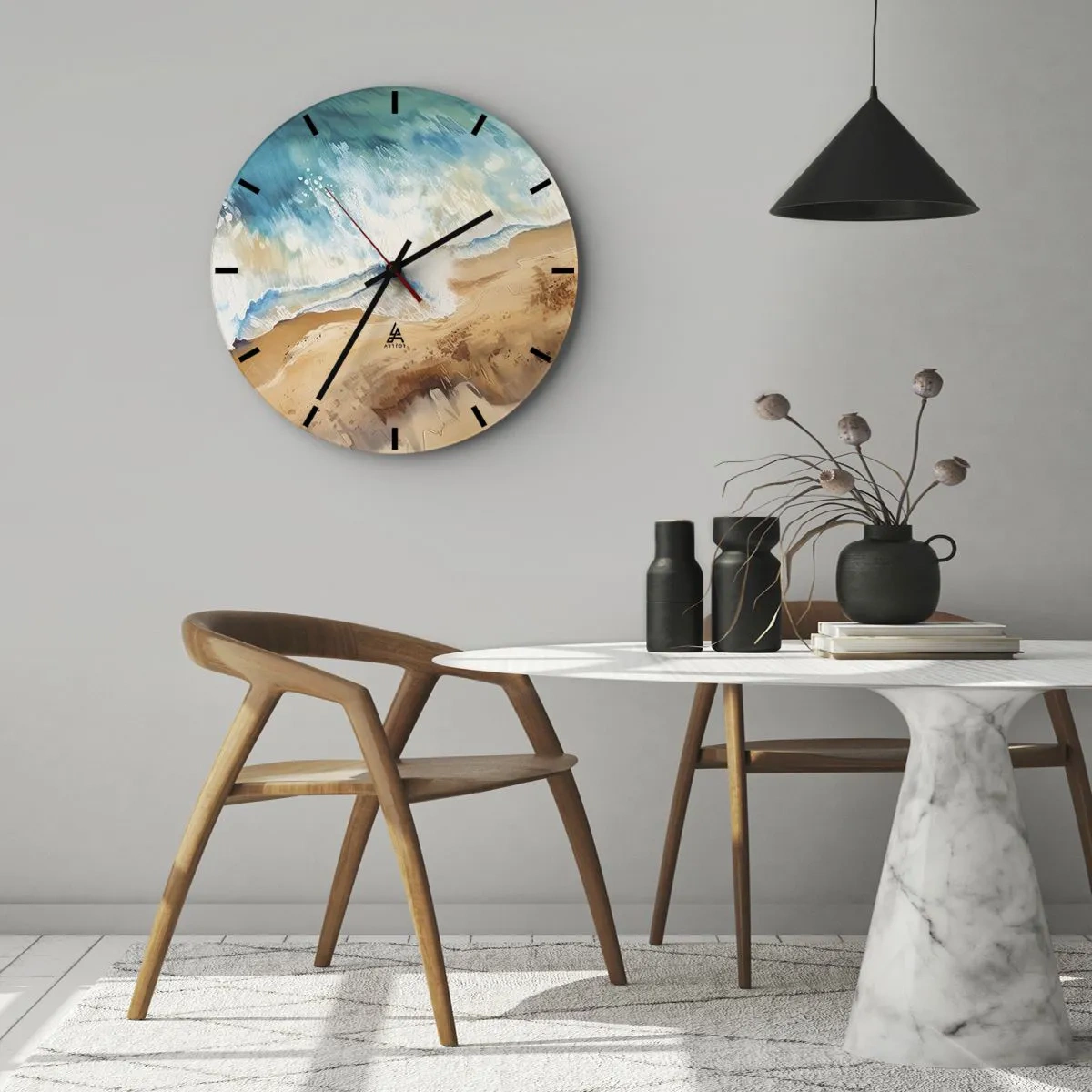 Wall clock - Clock on glass - Returning Wave - 40x40 cm