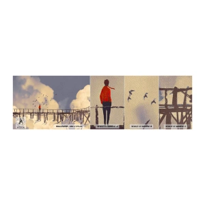 Photo Wallpaper Sample Premium Sand - Blue Longing - Abstraction, Bridge, Clouds - 100x30 cm