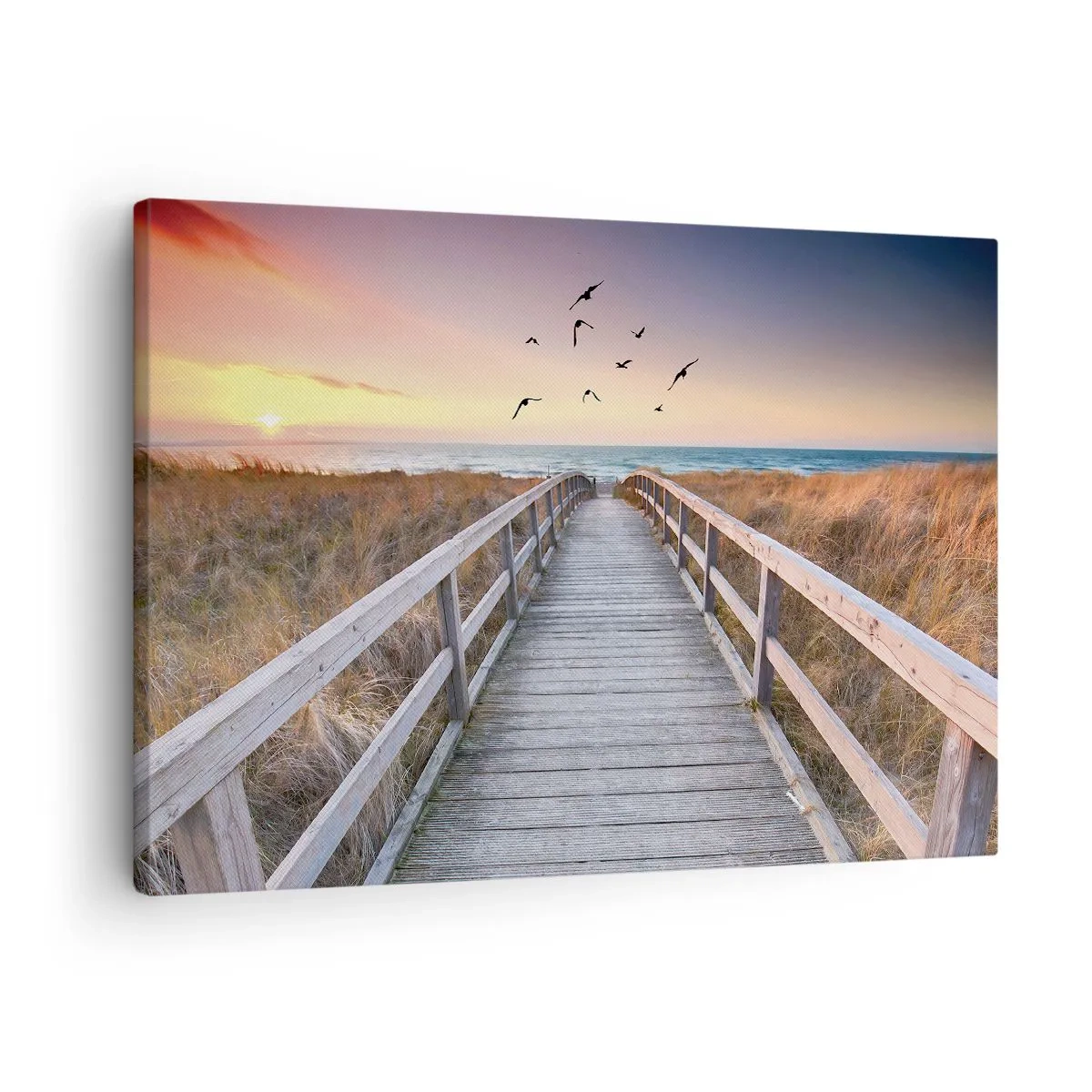 Canvas picture - Wooden jetty leading to the beach at sunset - 70x50cm - Space of Highs - Modern wall decoration for the living room and bedroom ARTTOR