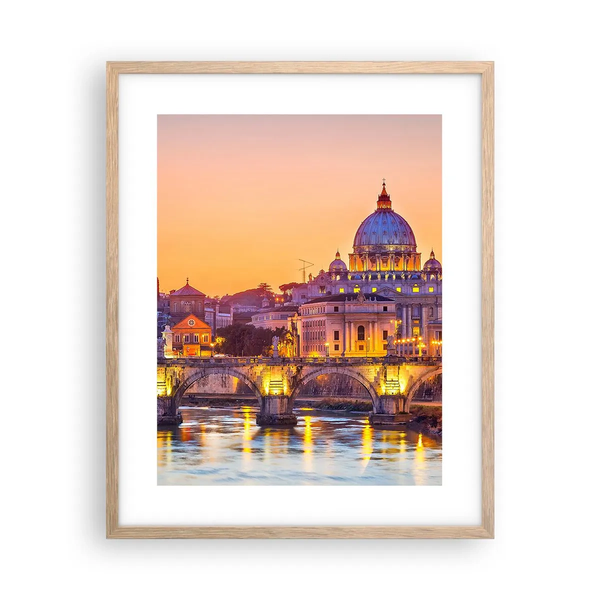 Poster in light oak frame - Twilight over Eternal City - 40x50 cm