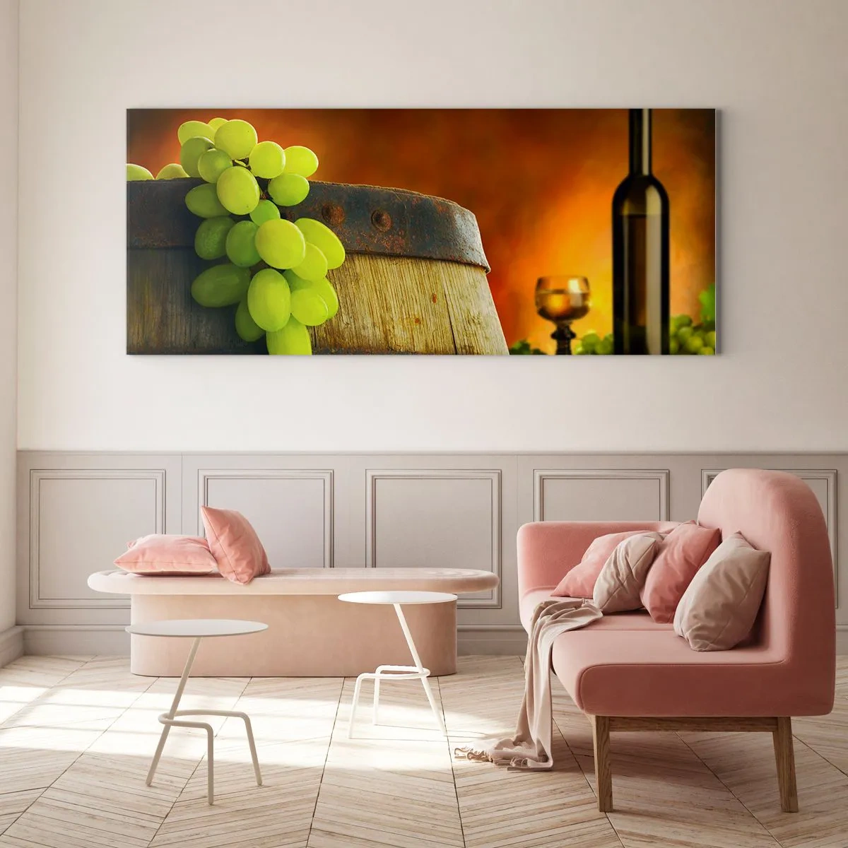 Glass picture - Still Life with a Bottle of Wine and a Bunch of Grapes - 90x30 cm