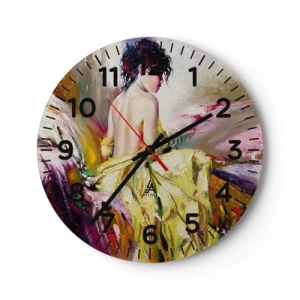 Wall clock - Clock on glass - Graceful in Yellow - 30x30 cm