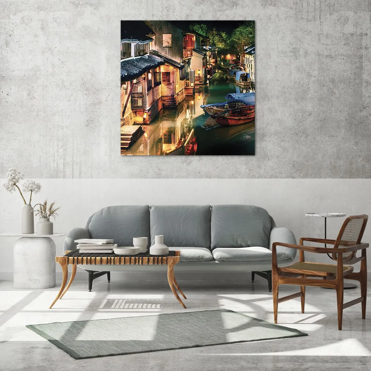 Glass picture - Evening on a Chinese Street - 50x50 cm